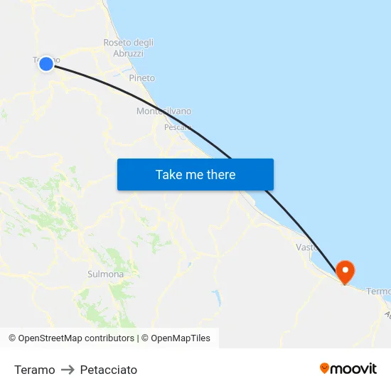 Teramo to Petacciato map