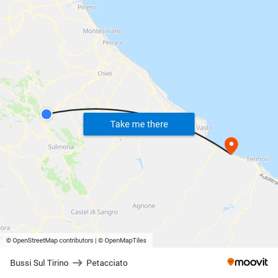 Bussi Sul Tirino to Petacciato map
