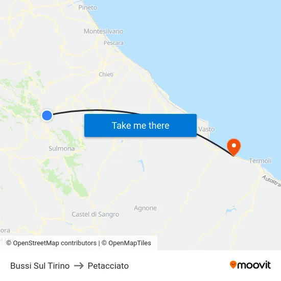 Bussi Sul Tirino to Petacciato map