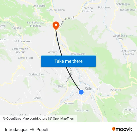 Introdacqua to Popoli map