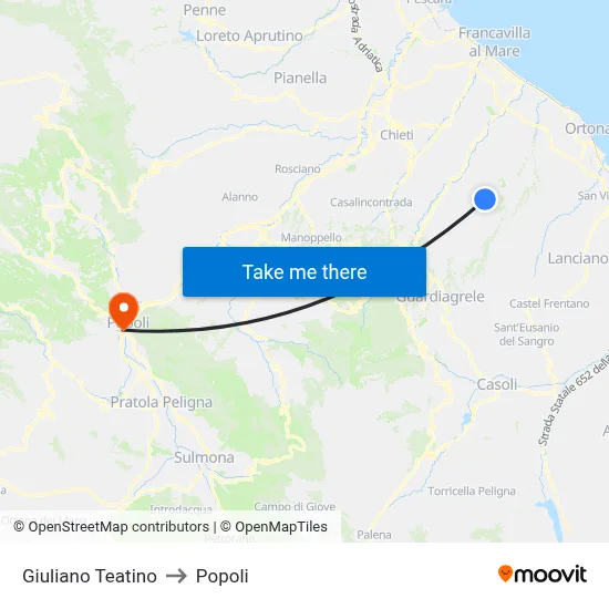 Giuliano Teatino to Popoli map