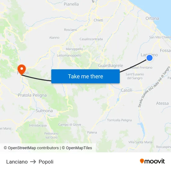 Lanciano to Popoli map