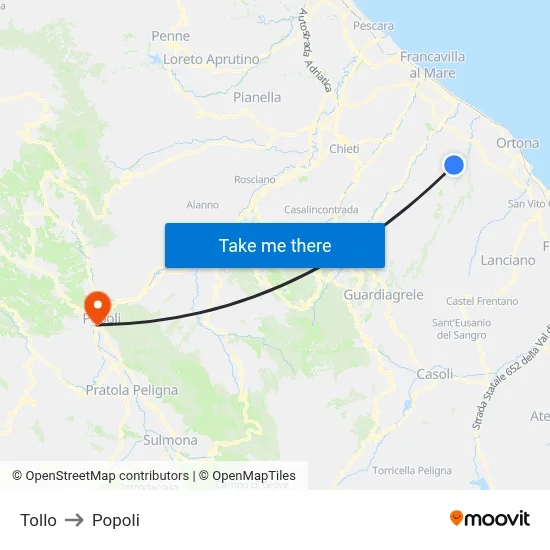 Tollo to Popoli map