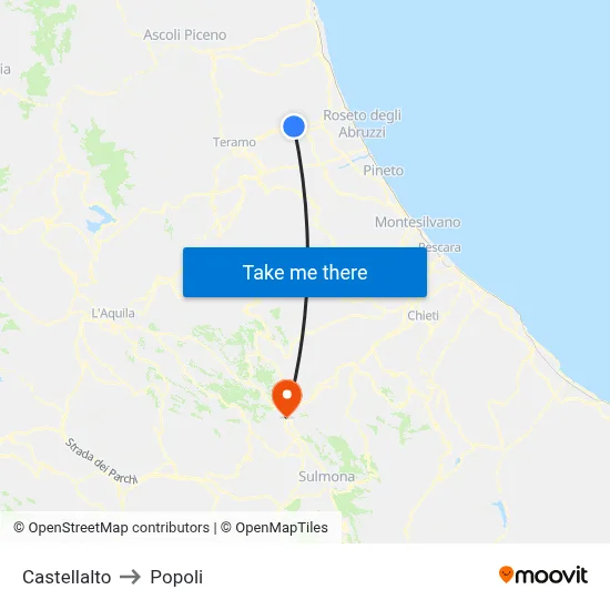 Castellalto to Popoli map