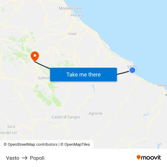 Vasto to Popoli map
