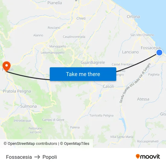 Fossacesia to Popoli map