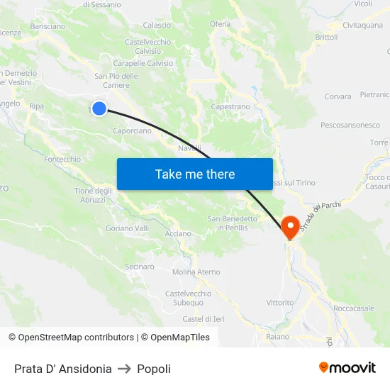 Prata D' Ansidonia to Popoli map
