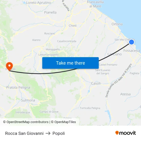 Rocca San Giovanni to Popoli map
