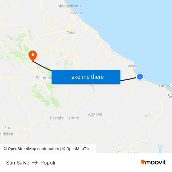 San Salvo to Popoli map