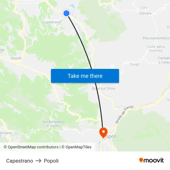 Capestrano to Popoli map