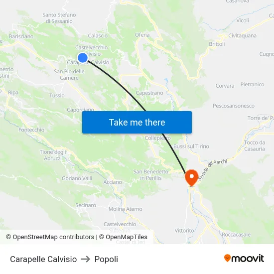 Carapelle Calvisio to Popoli map