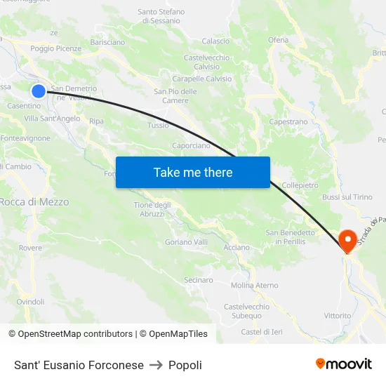 Sant' Eusanio Forconese to Popoli map