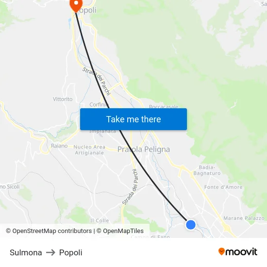 Sulmona to Popoli map
