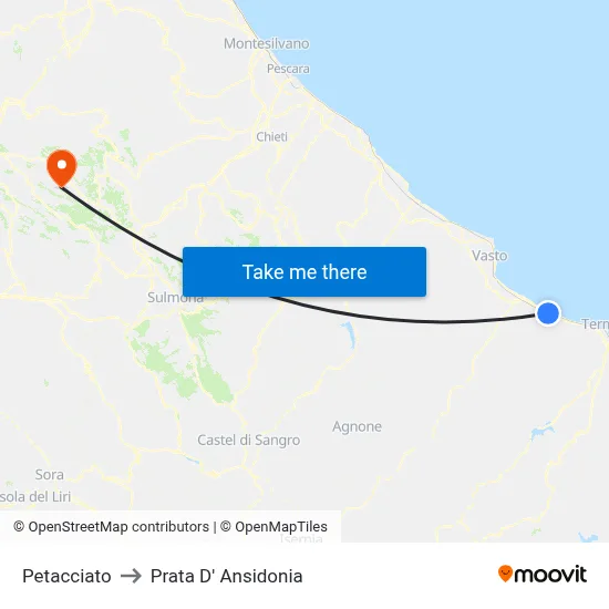 Petacciato to Prata D' Ansidonia map