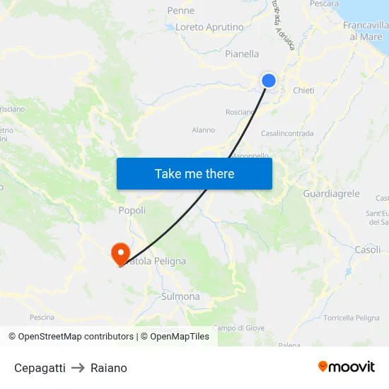 Cepagatti to Raiano map