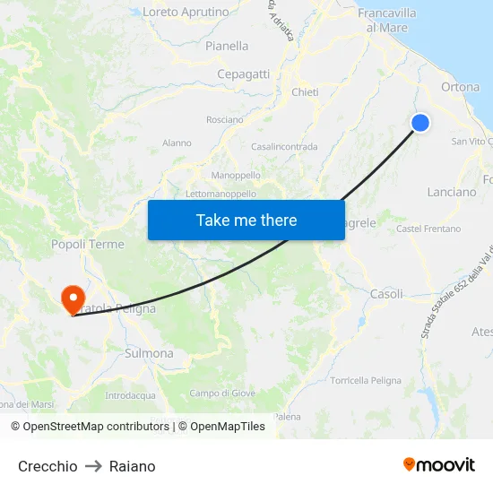Crecchio to Raiano map