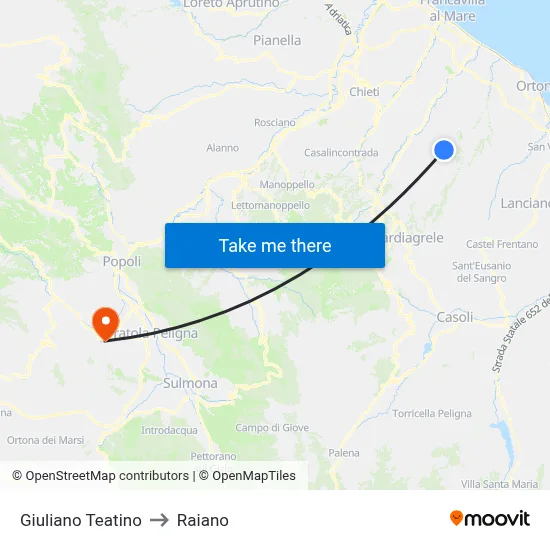 Giuliano Teatino to Raiano map