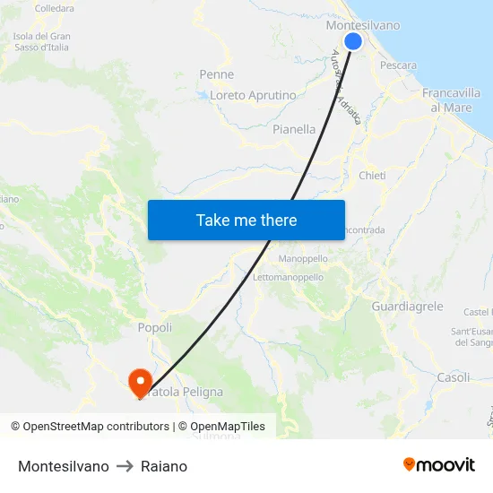 Montesilvano to Raiano map