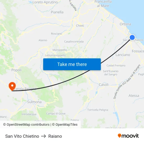San Vito Chietino to Raiano map