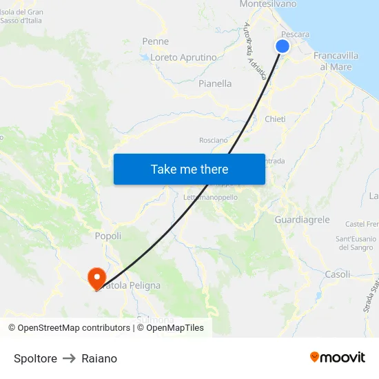 Spoltore to Raiano map