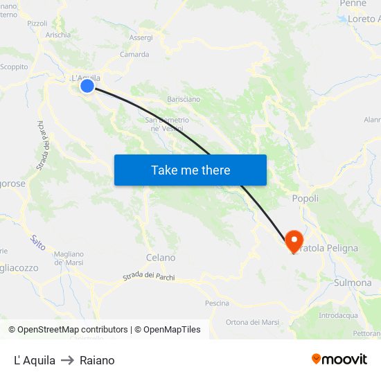 L' Aquila to Raiano map