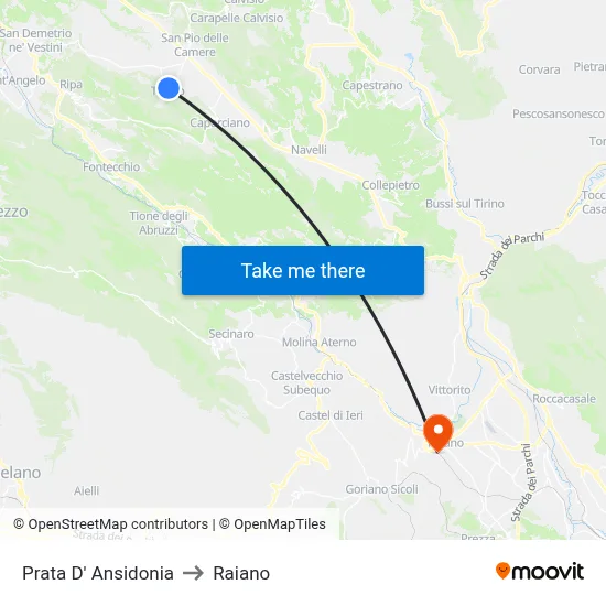 Prata D' Ansidonia to Raiano map