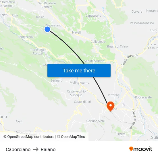 Caporciano to Raiano map