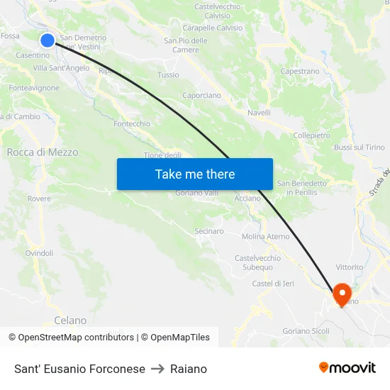 Sant' Eusanio Forconese to Raiano map