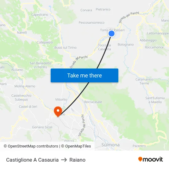 Castiglione A Casauria to Raiano map