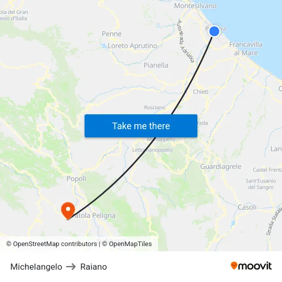 Michelangelo to Raiano map