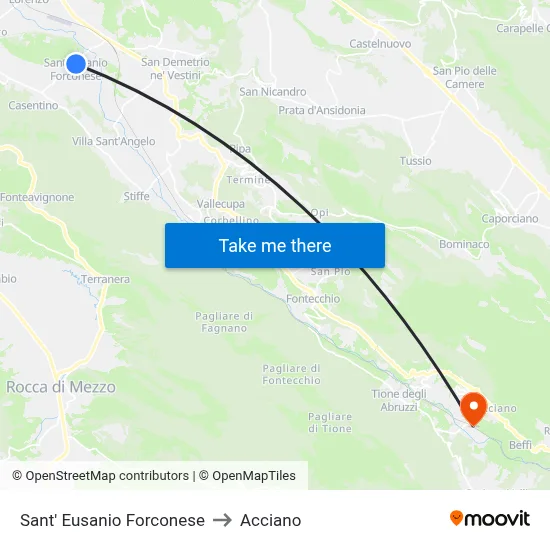 Sant' Eusanio Forconese to Acciano map