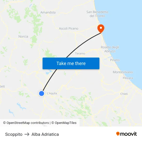 Scoppito to Alba Adriatica map