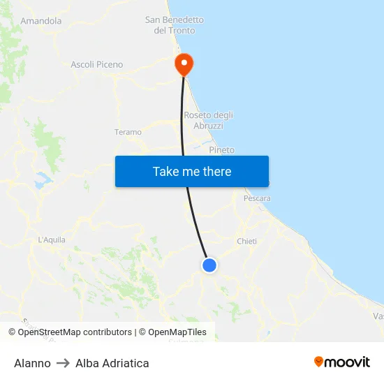 Alanno to Alba Adriatica map