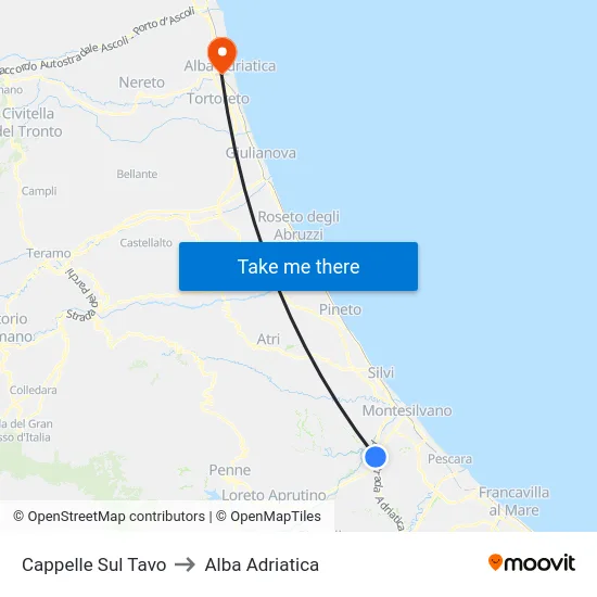 Cappelle Sul Tavo to Alba Adriatica map