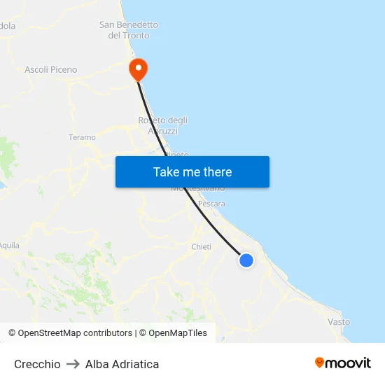 Crecchio to Alba Adriatica map