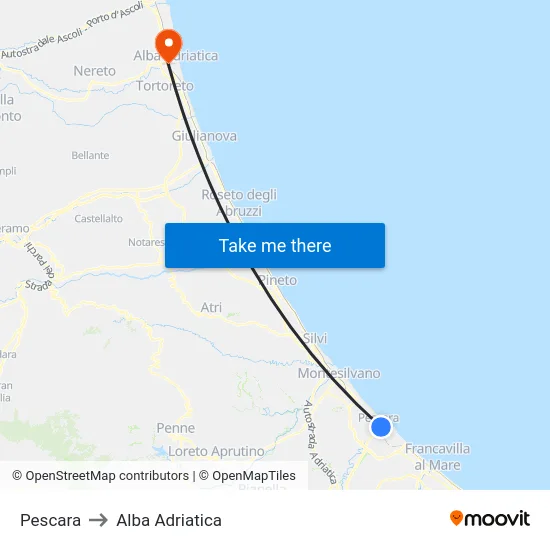 Pescara to Alba Adriatica map