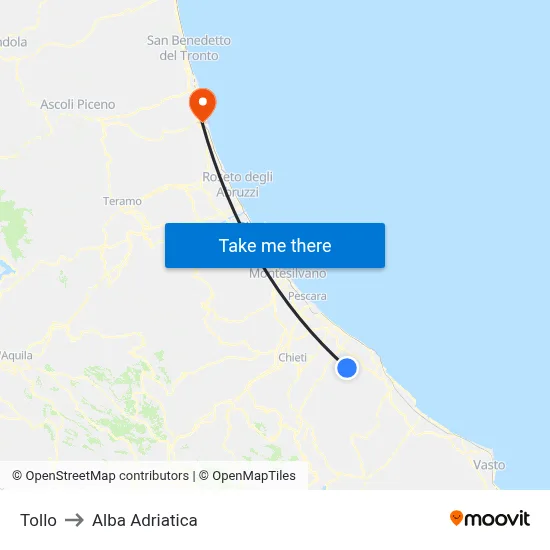 Tollo to Alba Adriatica map