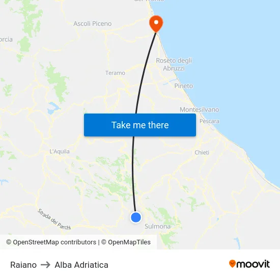 Raiano to Alba Adriatica map