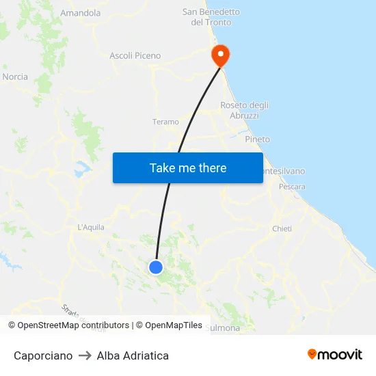 Caporciano to Alba Adriatica map