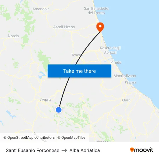 Sant' Eusanio Forconese to Alba Adriatica map