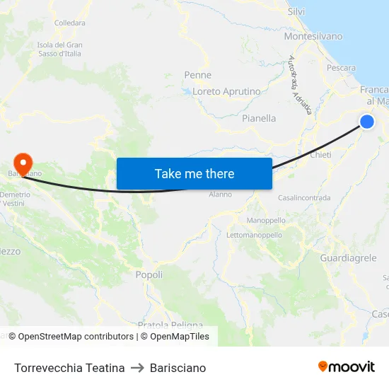 Torrevecchia Teatina to Barisciano map