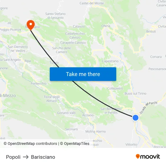 Popoli to Barisciano map