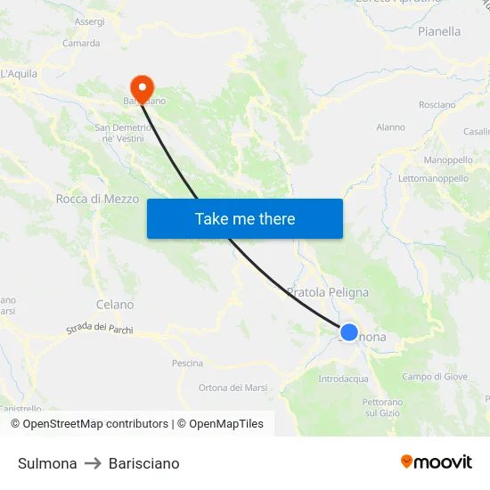 Sulmona to Barisciano map