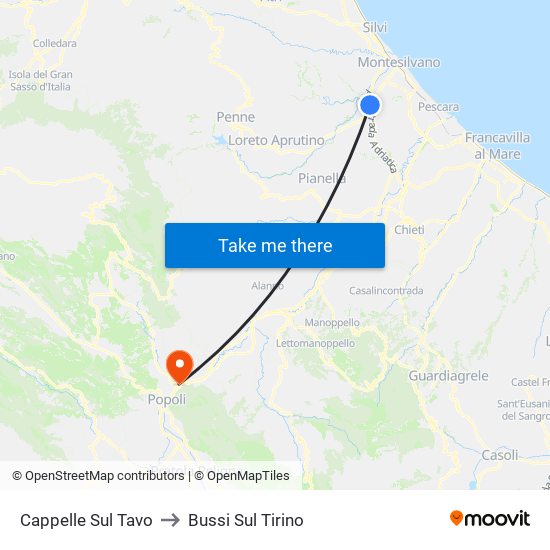 Cappelle Sul Tavo to Bussi Sul Tirino map