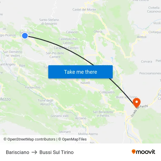Barisciano to Bussi Sul Tirino map