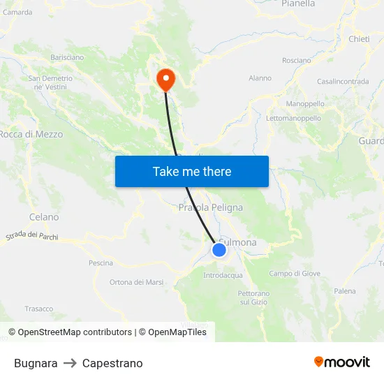 Bugnara to Capestrano map
