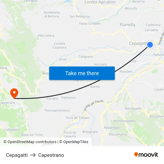 Cepagatti to Capestrano map