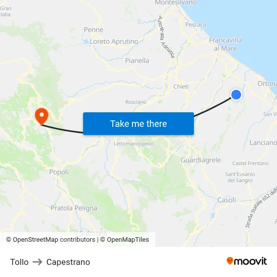 Tollo to Capestrano map