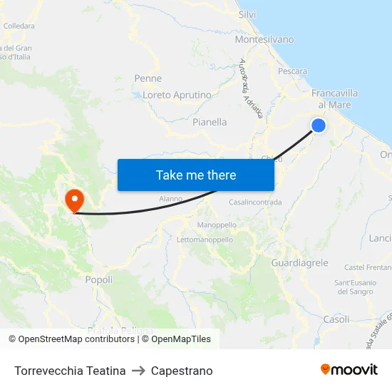 Torrevecchia Teatina to Capestrano map