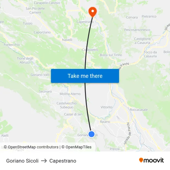 Goriano Sicoli to Capestrano map